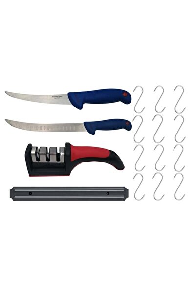 Depox Set de măcelar, cu filet, cuțit, ascuțitor, suport magnetic, 12 cârlige...