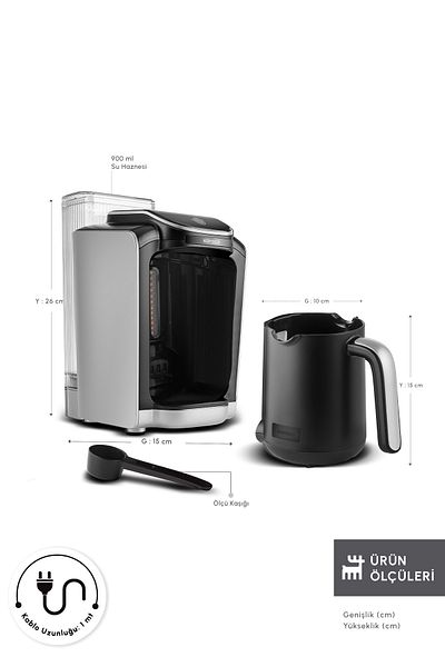 Karaca Cool Gray Memory Turkish Coffee Machine with Automatic Water Pick and Tank