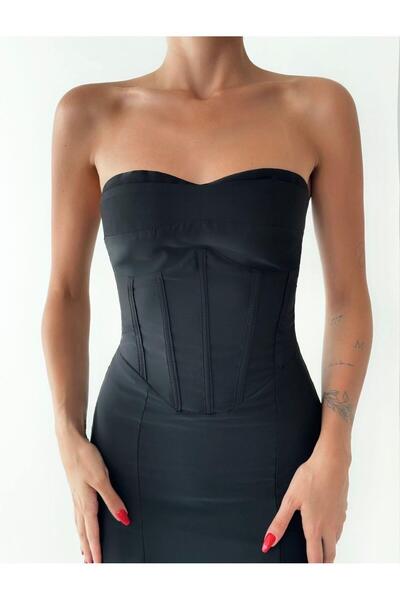 MİSSCİXFASHİON Kadın Abiye Arkadan İp Bağlamalı Straplez Mini Abiye & Mezuniyet Elbisesi