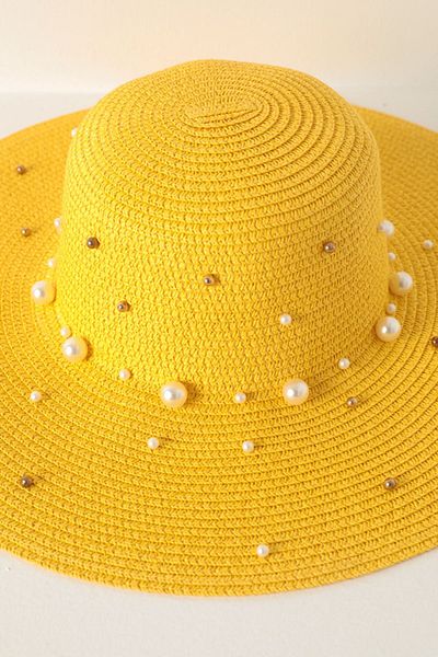 Moka Shopin Mokashopin Pearl Straw Women's Hat-Yellow