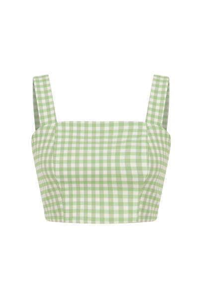 Mudo Women's Aqua Green Sleeveless Crop Blouse