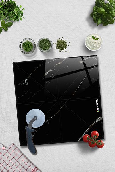 Decorita Pizza Cut Channel Square Presentation Glass |   Black Marble |   36cm X 36cm