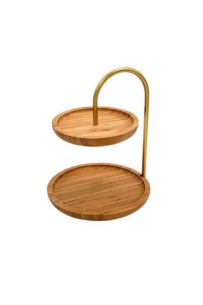 ERKUGO Bamboo 2 Tier Stand - Presentation Set, Decorative and Gold Color