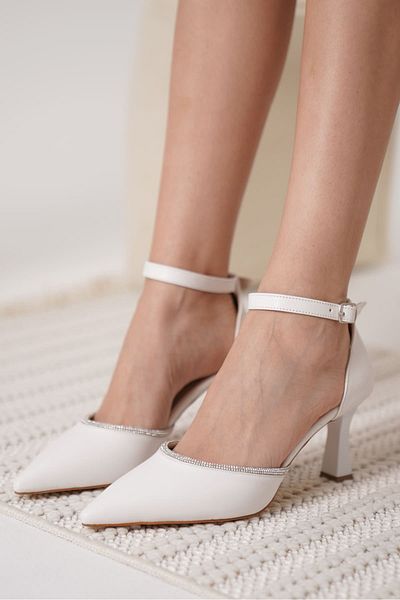 stoneclass Piele vegană albă de damă, pantofi de seară cu strasuri, cu toc subțire, până la cele mai elegante pași în ocazia ta specială