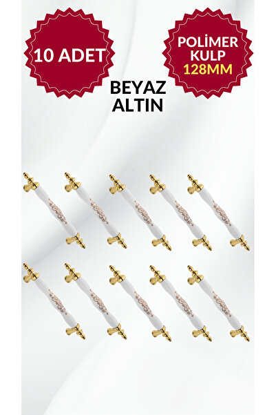 MKLAKS 128mm Polimer Plastik Beyaz-ALTIN Mobilya Çekmece Kulp 10lu Paket Daya...