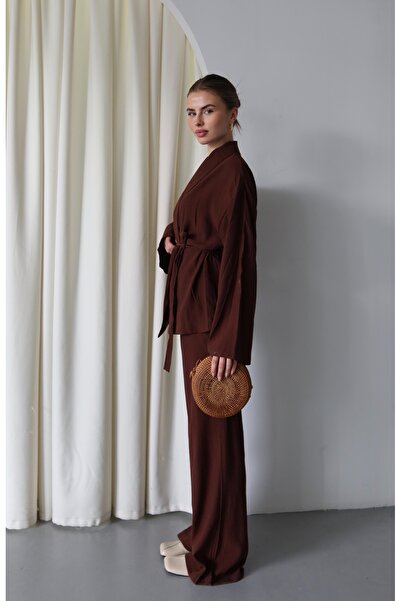 Laluvia Keserűbarna kendőgallér kimonó készlet - 912058