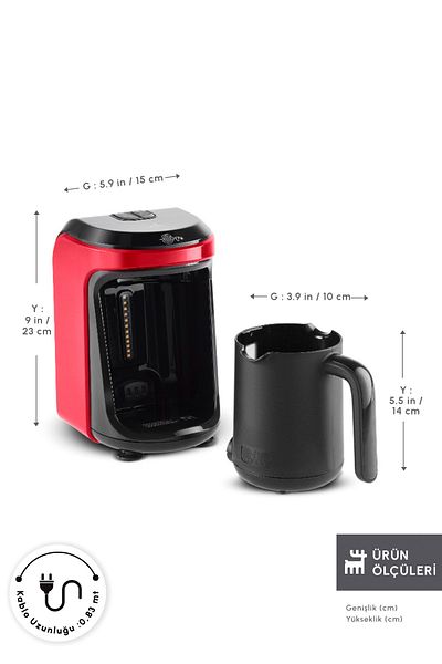 Karaca Imperial Red 5-cup CapaciTy TurkiSH Coffee MacHine wiTH Remembrance HipS Ember and MilK - wiTH PlenTy of Foam