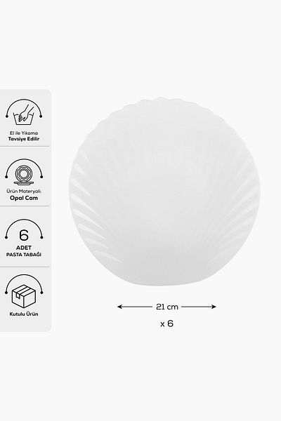 Karaca Shell 6-Person White Opal Glass Cake Set 21 cm
