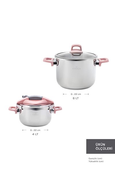 Karaca Set de oale sub presiune pe bază de inducție roz perfect 4 6 Lt