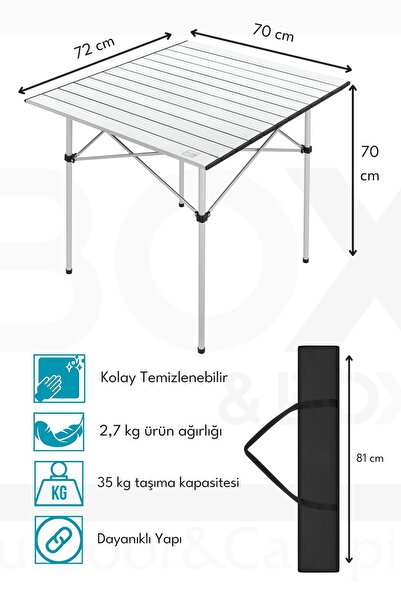 Box&Box Alüminyum, Katlanabilir Kamp ve Piknik Masası, Omuz Askılı Taşıma Çantasıyla XL