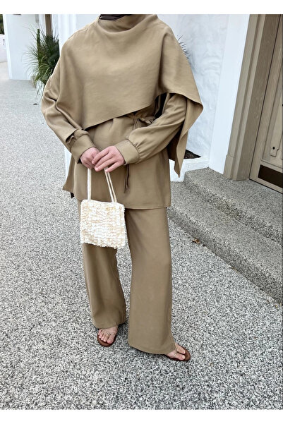 My Blog Camel Drape hajtókás blúz nadrág szett - 8625