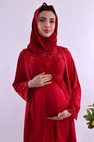 ByLohusa Effortt Pregnant Maternity Pajamas Set with Cherry Hijab Dressing Gown