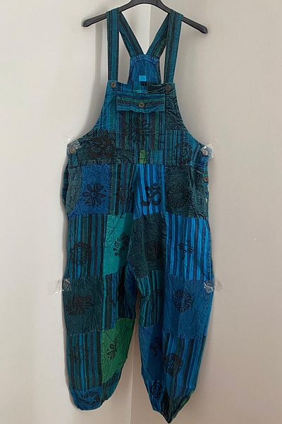 AYASOFYA OTANTIK Unisex Nepal Blue Ethnic Pattern Λεπτομερή ελαστικό πόδι με τσέπες 100% βαμβακερή χαλαρή άνετη φόρμα