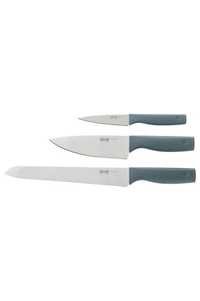 IKEA TIGERBARB 3-piece knife set, grey-turquoise