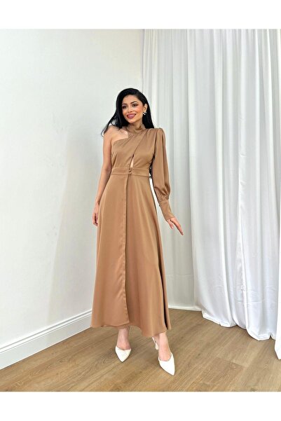 MİSSCİXFASHİON Večerní šaty Dámské s překříženým výstřihem, zavazováním na jeden rukáv, hluboké nohavice Saténové šaty s nízkým střihem – večerní šaty a promoce