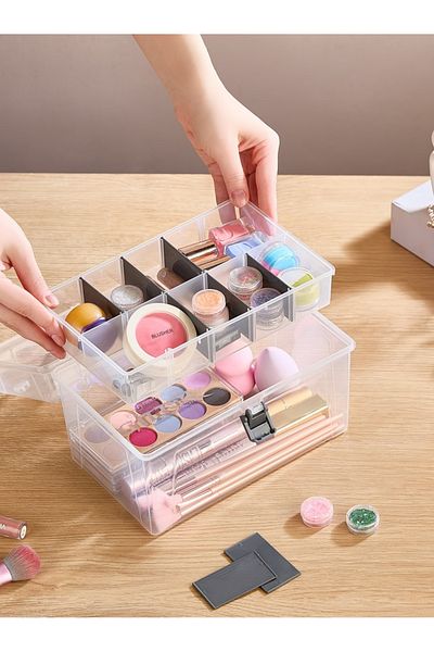 Mapple Home Clearcarry Portable Compartmented Transparent Organizer Box Multi-Compartment Multi-Purpose Organizer Box 2.8 Lt