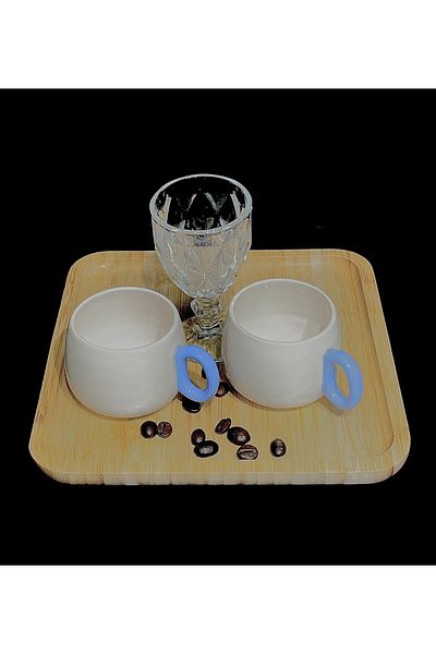 PİNK DESİGN KİTCHEN طقم فناجين القهوة - مجموعة من قطعتين بمقابض زرقاء