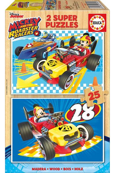 EDUCA Puzzle Mickey and Roadster Racers 2 X 25 Piece Wooden Puzzle