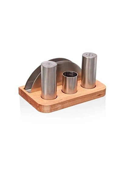 BizHome METAL TUZLUK PEÇETELİK TAKIMI DÖRTLÜ AHŞAP STANT
