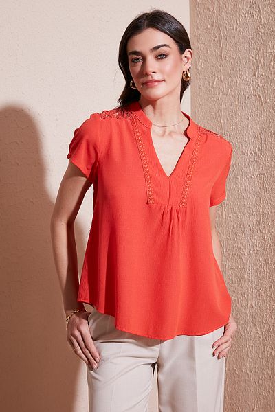 Lela Reguler Fit V-Neck Blue Blouse 100% Pammuk Regular Fit V-Neck Blouse