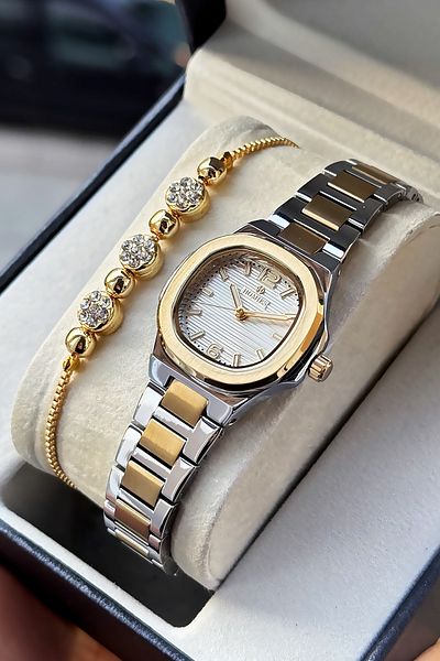 Homies Special Boxed Square Women's Wristwatch Waterproof Gold Silver Color Steel Band Gift Bracelet