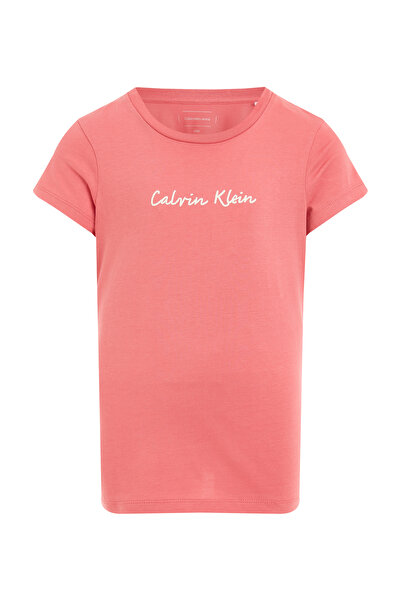 Calvin Klein Calvin Klein Girls Pink Script Logo Slim Short Sleeve T-Shirt