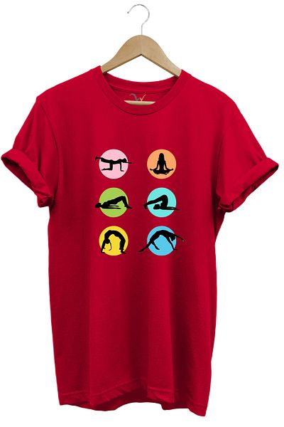 WİDİ Yoga Meditation Movements Printed 100% Cotton Regular Fit Crew Neck Red T-Shirt