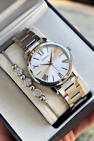 Homies Special Boxed Women's Wristwatch Waterproof Silver Color Steel Cord Gift Bracelet Hmby2052C1