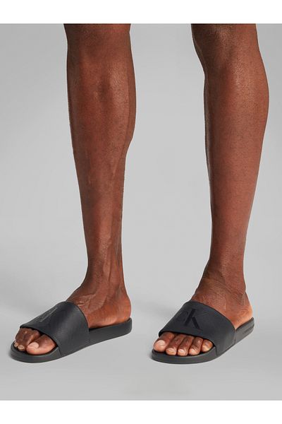 Calvin Klein Men Triple Black Canvas Logo Sliders