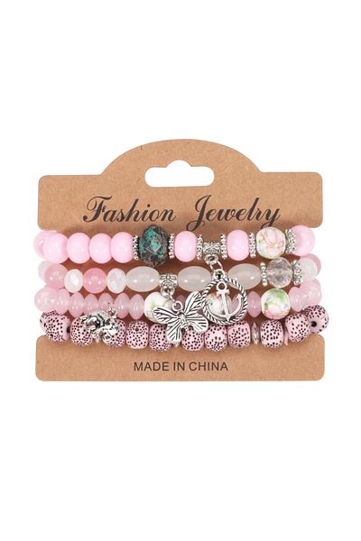 Choice Pink Bohemian Bracelets Set For Women Stackable Butterfly Elephant Anchor Pendant Beads Bracelet