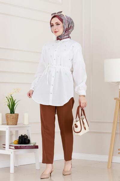 Sevitli Monaco Collar Stone Tunic-White