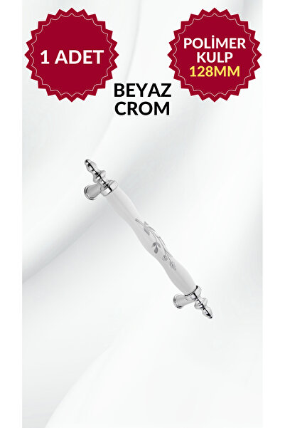 MKLAKS 128mm Polimer Plastik BEYAZ-CROM Mobilya Çekmece Dolap Kulp Dayanıklı Ve Şık Tasarım