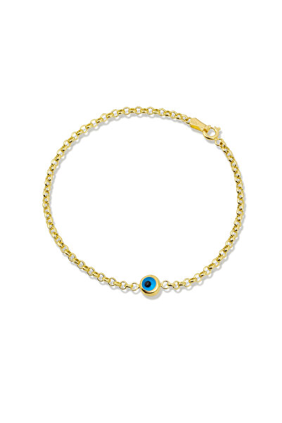 Altınkesesi 14 Ayar Altın Mavi Tek Gözlü Bileklik