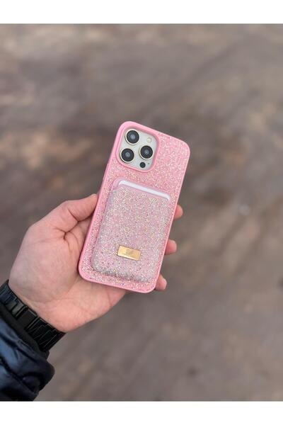 Generic Brand iPhone 15 Plus Pink Swrvski Stone Phone Case and Magsafe Credit Card Holder Wallet Set