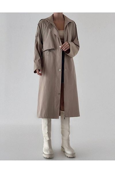 Misscix Hooded Long Trench Coat Raincoat