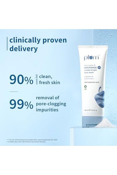 PLUM Simply Bright 2% Niacinamide Face Wash With Rice Water, 100% Vegan, 100 ml