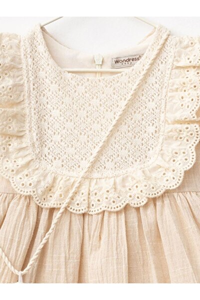 Cherrys Bebek Dantelli Şile Keten Kız Bebek Elbise