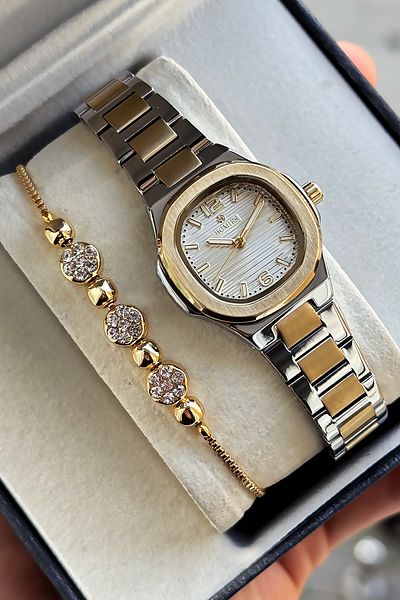 Homies Special Boxed Square Women's Wristwatch Waterproof Gold Silver Color Steel Band Gift Bracelet