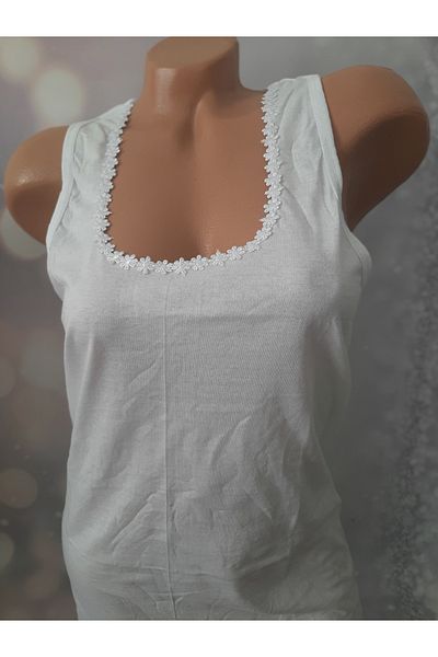 Butik Women's Comfortable Undershirt with White Collar Chamomile Thick Straps 100% Cotton