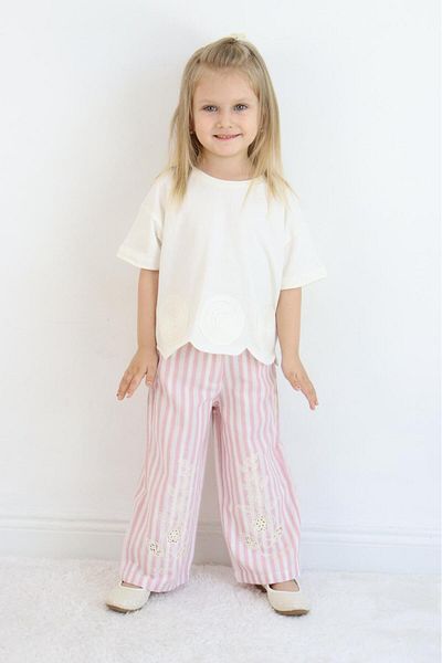 miabambim Pink Stripe Appliqued Girl's Trousers