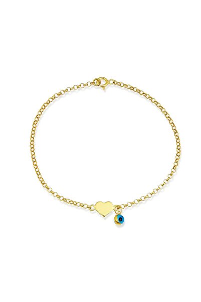 Altınkesesi 14 Ayar Altın Kalp ve Göz Sallantılı Bileklik