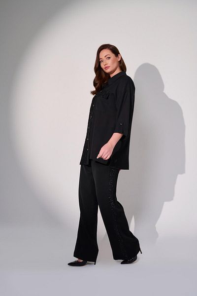 DE WHITES Plus Size Pants with Side Embroidery Detail and Elastic Back