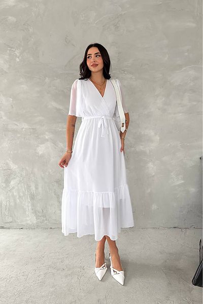 XXL BUTİK XXL Boutique rochie albă din șifon cu volane pentru femei X-NBK4115