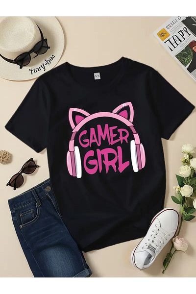 PENTHİLUS Short-Sleeved Round Neck T-Shirt, Comfortable and Stylish Top with Earphones Print
