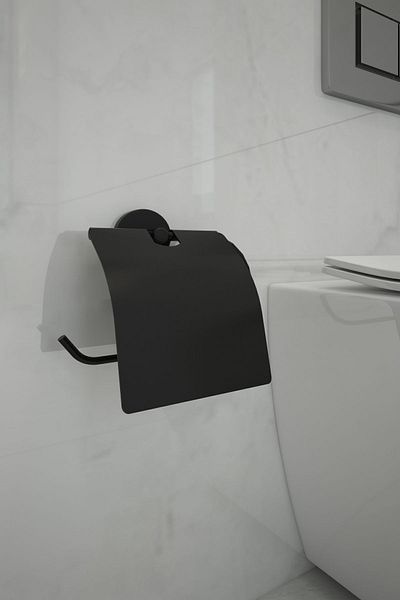 Alper Banyo Μαύρο ματ κάλυμμα Κρεμάστρα χαρτιού υγείας Wc θήκη για ρολό τουαλέτας - Είτε επικόλληση είτε τοποθέτηση