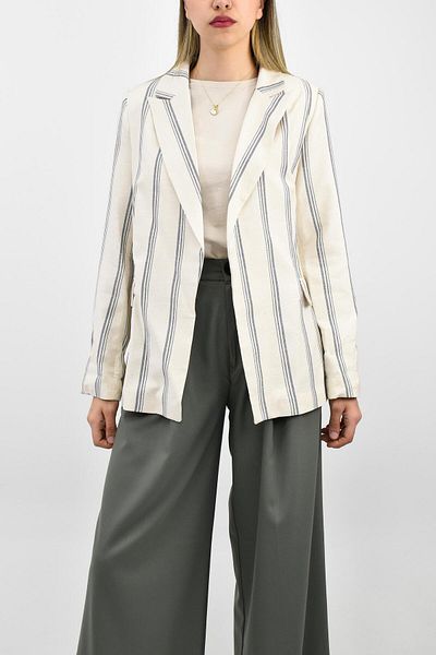 birizmoda Jachetă Blazer cu dungi din in - Ecru