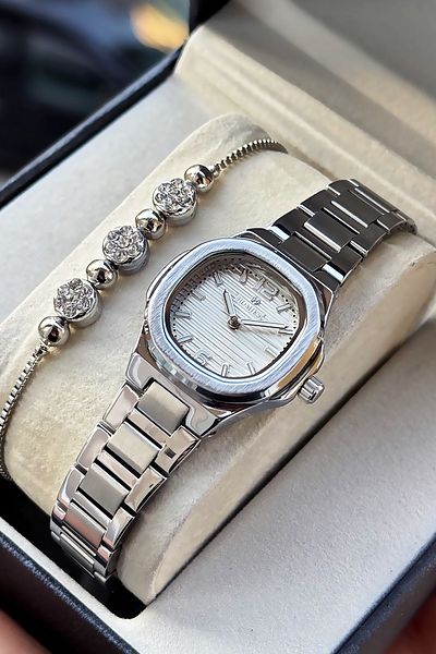 Homies Special Boxed Square Women Wristwatch Waterproof Silver Color Steel Band Gift Bracelet Hmby2055C1