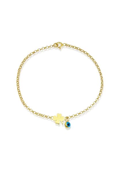 Altınkesesi 14 Ayar Altın Yonca ve Göz Sallantılı Bileklik