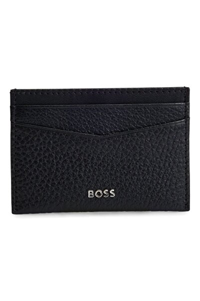 BOSS Erkek Logo Kabartmalı 4 Kart Bölmeli Deri Siyah Kartlık 50529515-001