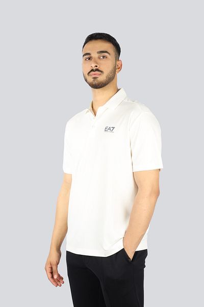 EA7 Men's Short Sleeve Polo Neck Button Closure White1 Polo Neck T-Shirt 7m 000180   Af13530-U0005